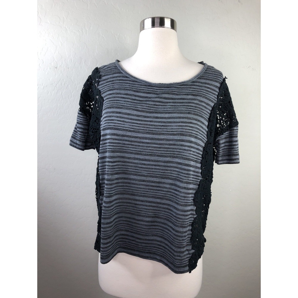 WE THE FREE Womens XS Crochet Side Shirt‎ Black Gray Free People - Picture 1 of 5